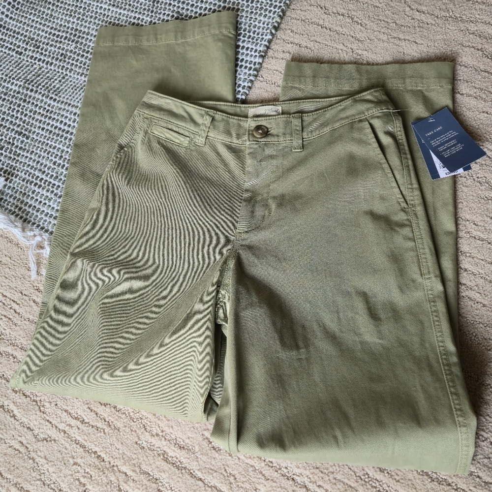 Mid-Rise Straight Wide Leg Relaxed Chino Pants Green 4 Sailor French Girl Clean - Picture 2 of 16